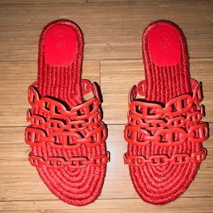 Hermes Ancone Espadrille Sandals EU 37 Leather Red